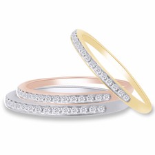 Natural Diamond Thin Half Eternity Womens Wedding Bands Rings 1/8 CT In 10k Gold