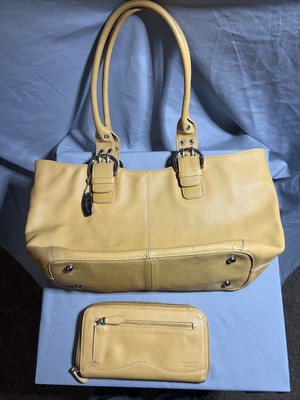 Tignanello Soft Suede Yellow Mini Satchel Bag And Wallet
