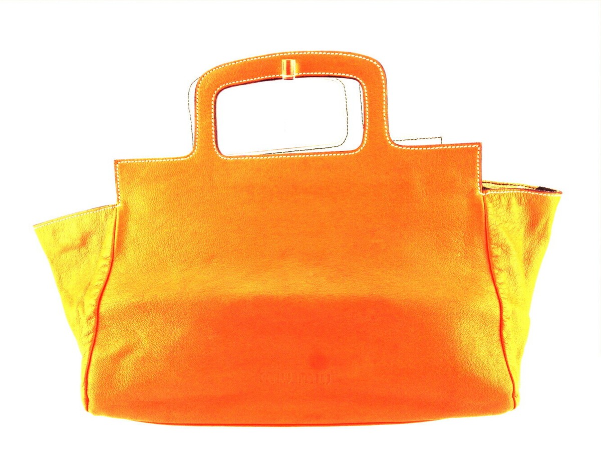 MIU MIU MS2087SBA1163QF04J0 関税送料込 MIU MIU Tote Bag Reversible Orange White Cambus ?~ Leather