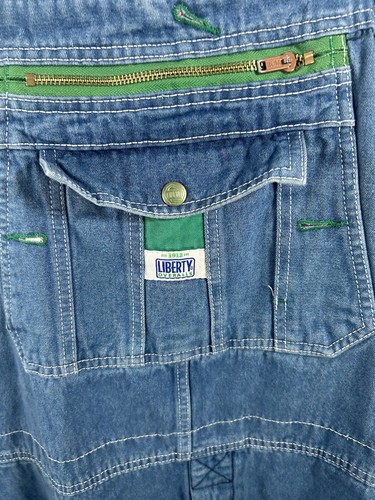 VTG Liberty Overall Bibs Blue Medium Wash Fade Distressed Cut Offs (48 x 19) - Picture 7 of 11