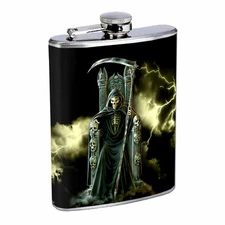 Death King D1 8oz Hip Flask Stainless Steel Reaper Skull 