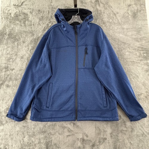 Free Country Hooded Tech Fleece Full Zip Jacket Mens XXL Blue Outerwear ...