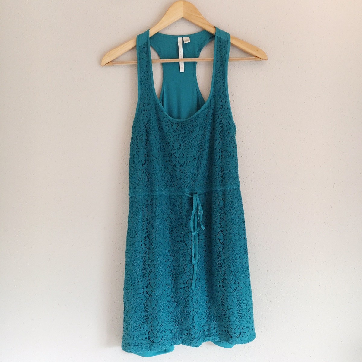 LC Lauren Conrad Blue Floral Lace Crochet Racerback Drawstring Dress Size XS