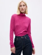 GAP NWT Women's Essential Rib Turtleneck T-Shirt - Ritzy Pink - Size Large