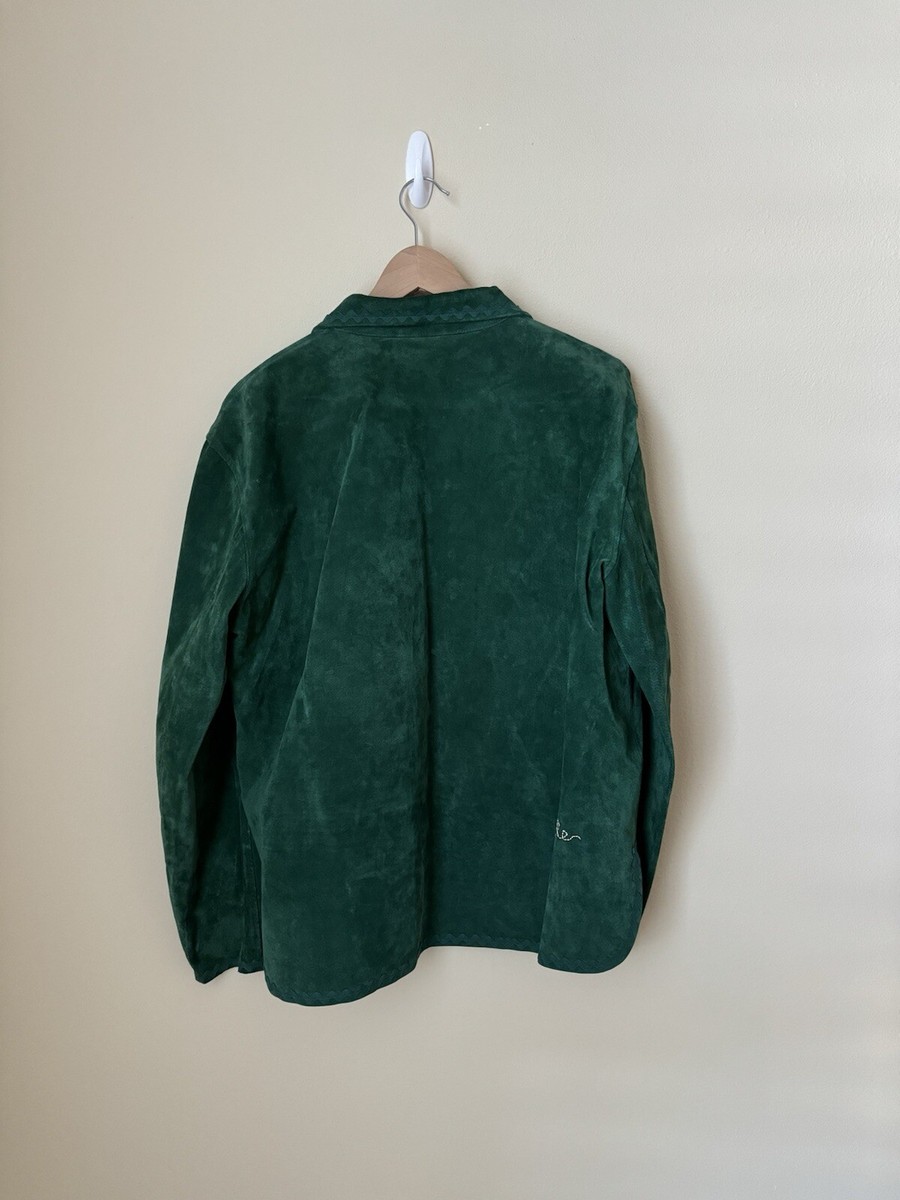 Bode Leather Suede Rickrack Workshirt Green Large XL | eBay