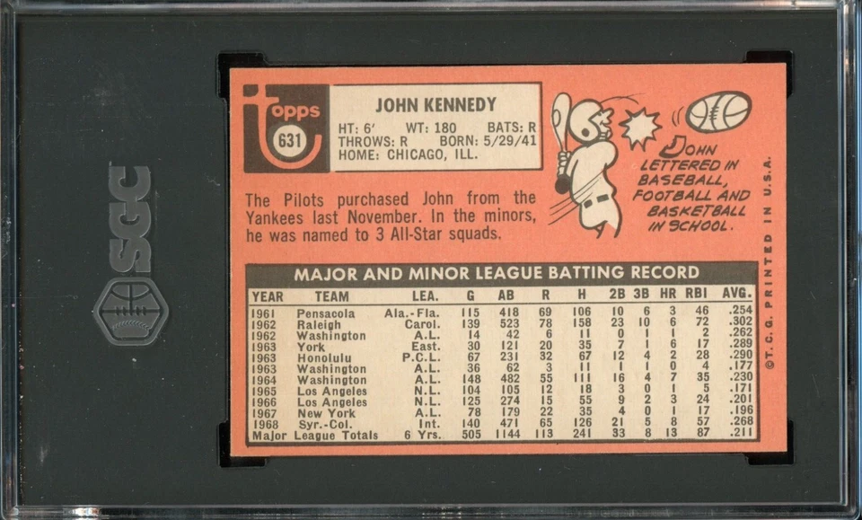 SGC BB - 1969 Topps - #631 - John Kennedy  - SGC 8 - NM-MT - Image 2 of 2