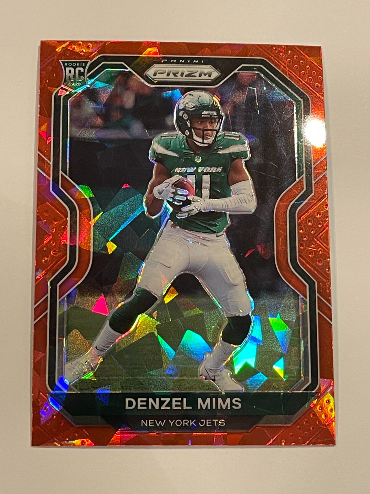 2020 Panini Prizm Jets Denzel Mims Red Cracked Ice Rookie #355