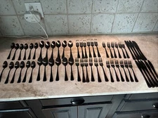 Mikasa Hospitality Flatware Set Satin Gray Black 5pc Place Settings Cutlery 58pc