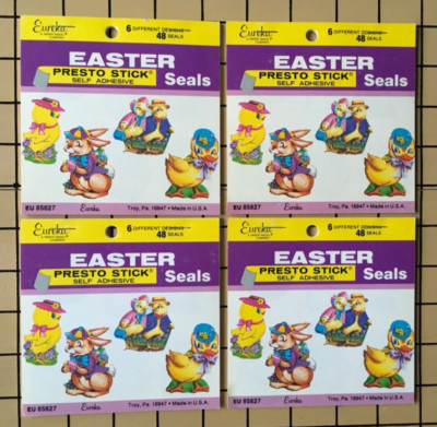 Vtg NOS Eureka Presto Sticker Seals EASTER Egg RABBIT Bunny Chick Chicken Ducks