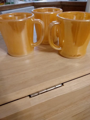 Vintage Lot of 3 Fire King Peach Lustre Coffee Mugs/Cups "D" Handle