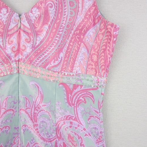 Miss Shop Dress Womens 10 Pink Grey Paisley Sequins Sleeveless Flared Satin Boho - Picture 8 of 17