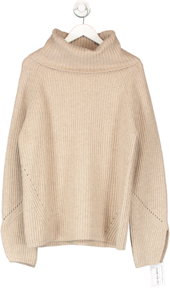 Lilysilk Beige Oversized Merino Wool Sweater With Slit Sleeves UK S | eBay