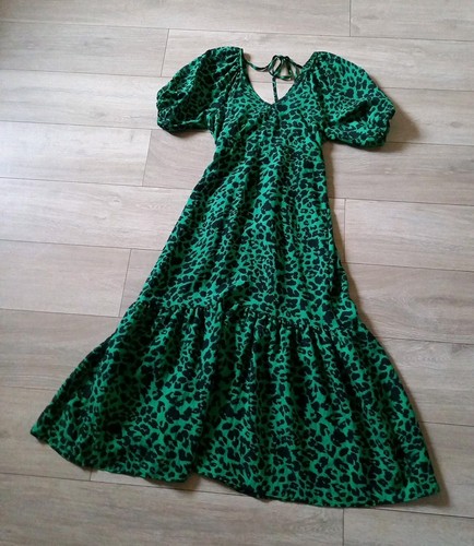 George grün & schwarz Leopardenmuster Hängerchen Kleid Rüschen Urlaub Boho Freizeit UK10 - Bild 3 von 19