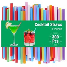300 Pcs 5 Inch Colorful Cocktail Straws - 0.24" Wide Disposable Plastic Dri...
