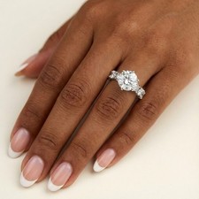Solid Platinum Side Stone Engagement Ring 4.49 CT Round Lab-Grown Diamond F SI1