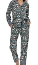    Vera Bradley 2-Piece Pajama Set Blue Brown Floral 100 Cotton Knit NIP