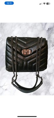 Divina Firenze Black Quilted Chain Strap Small Crossbody Turn Lock, Detachable