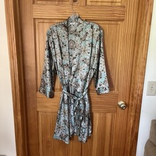 Adonna Robe Silky Polyester Size 1X Blue Brown Geometric