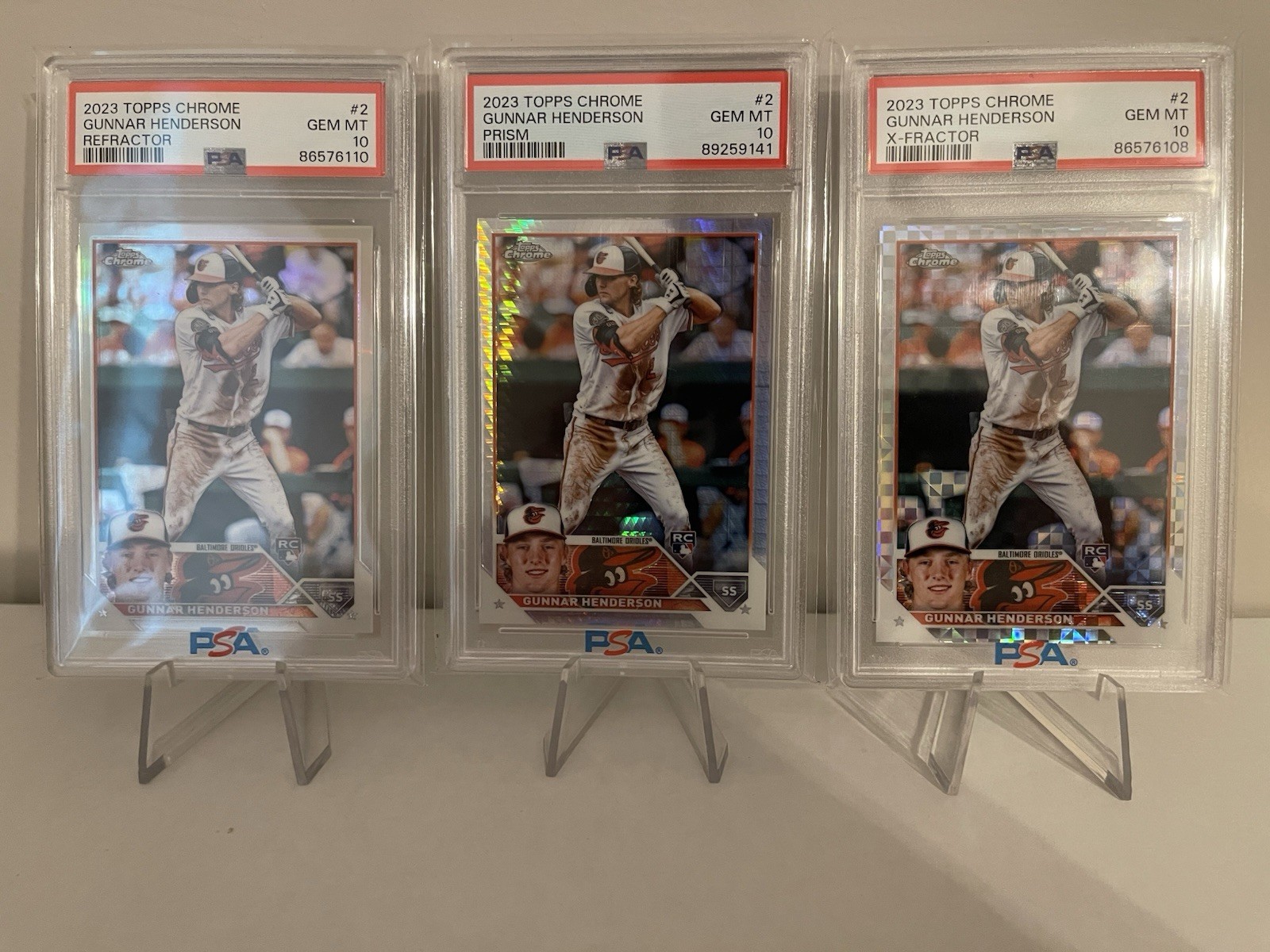 2023 Topps Chrome MLB #2 Gunnar Henderson Parallel Rookie Card PSA 10 Lot Of 3 view 1