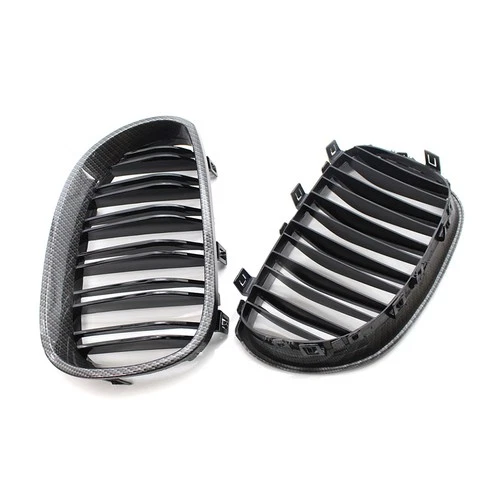 For BMW E60 E61 2003-2010 2Pcs ABS Carbon+Black Dual Slat Front Bumper Grilles - Picture 6 of 9