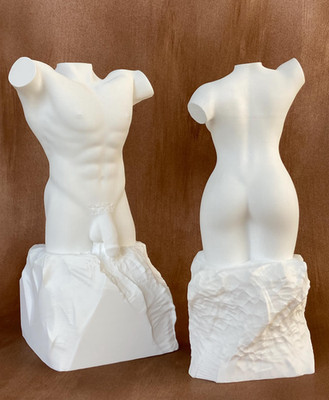 Male Female Torso Sculpture Set Matte White Classical Figurative Decor