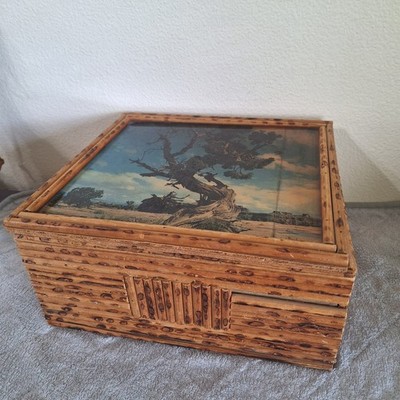 Vintage bamboo large box w hinge lid juniper tree southwest handmade