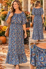 Women's Seven Islands Paisley Maxi Dress Size L Blue Orange