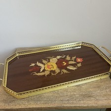 Vintage Notturno Intarsio Sorrento Italian Inlaid Marquetry Wood Floral Tray