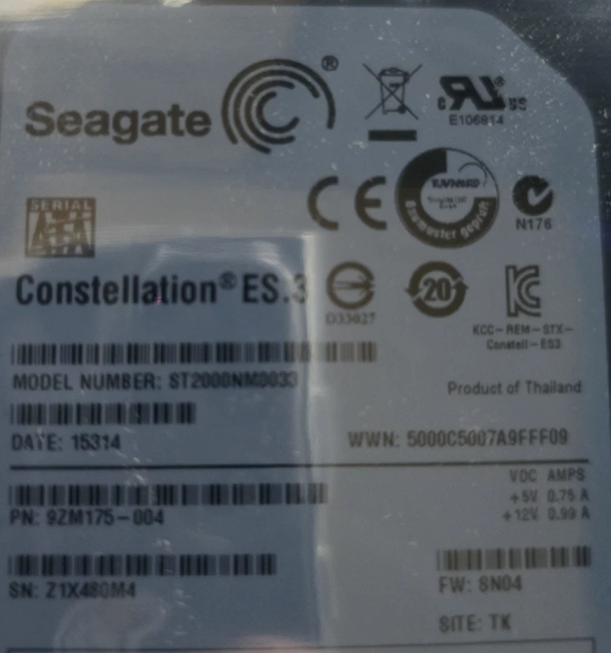 Seagate ST2000NM0033 9ZM175-004 128MB 6.0Gbps 7200rpm 2.0TB 3.5" SATA - Image 2 of 2