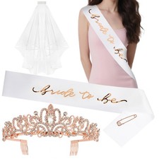Bride to Be Sash Bride Veil Rose Gold Crown Set