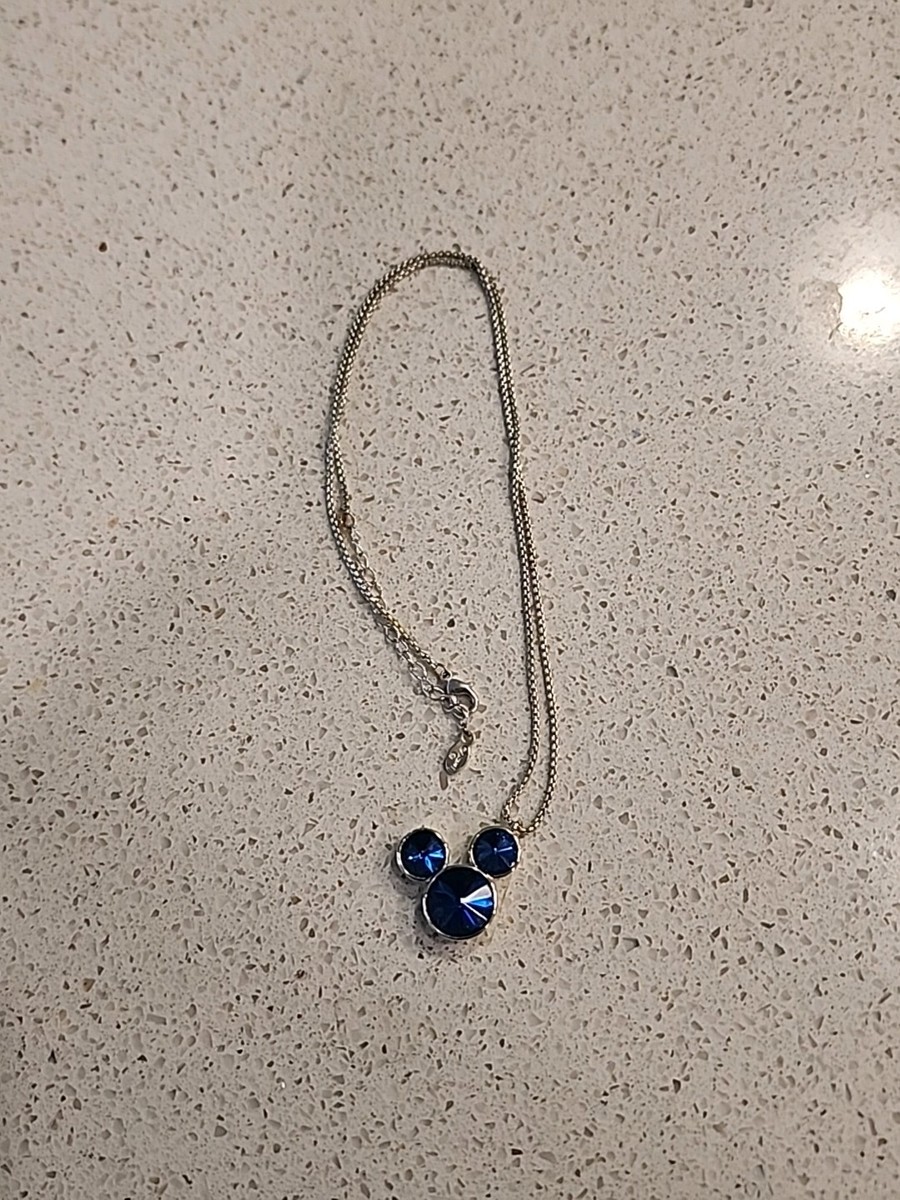 Disney LA CN Mickey Head Silhouette Blue Gemstone Necklace Jewelry