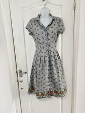 Seasalt Cornwall Lottie Dress Size 10 Grey Blue Floral Cotton Shirt Dress Pocket