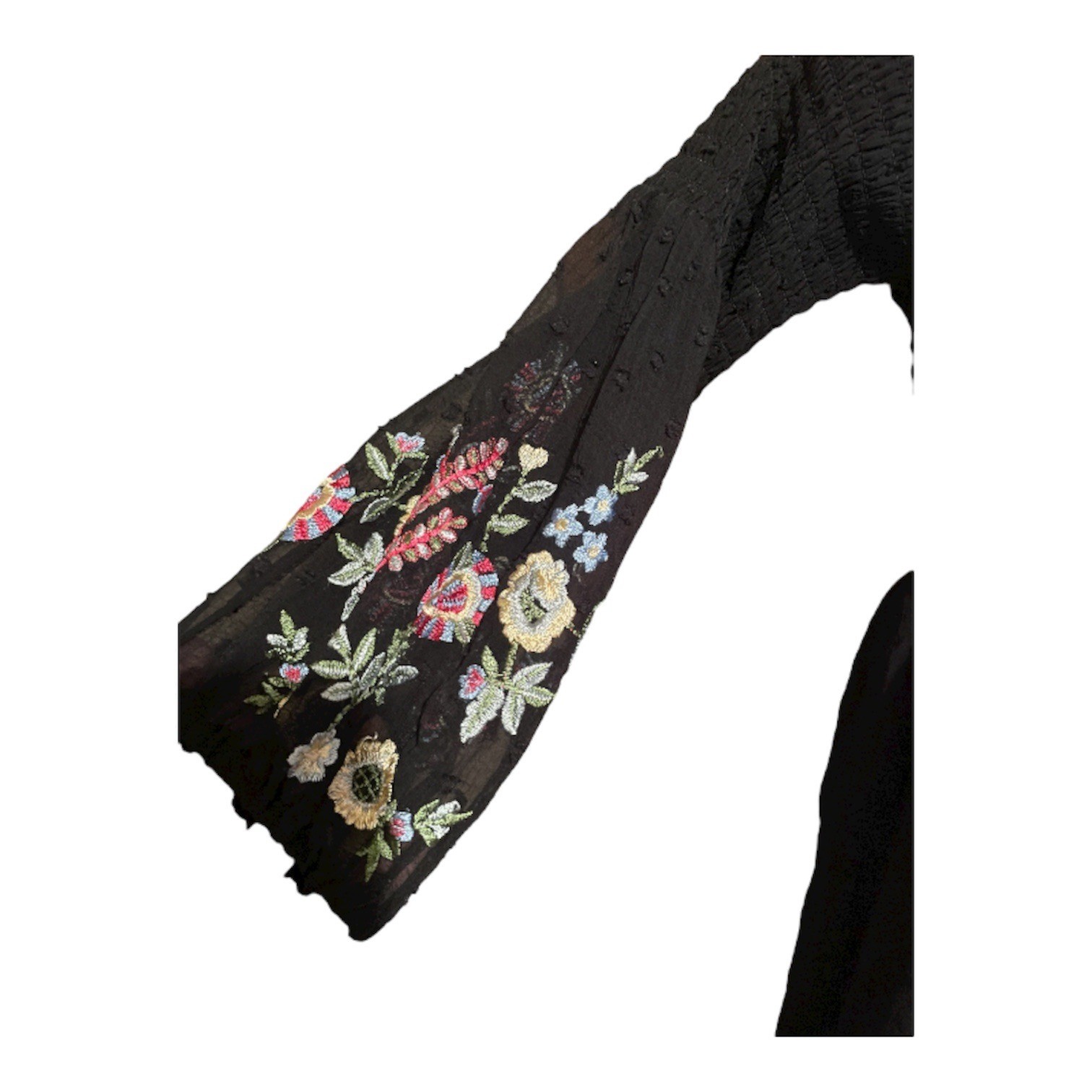 Zara Basic Black Smocked Square Neck Embroidered … - image 6