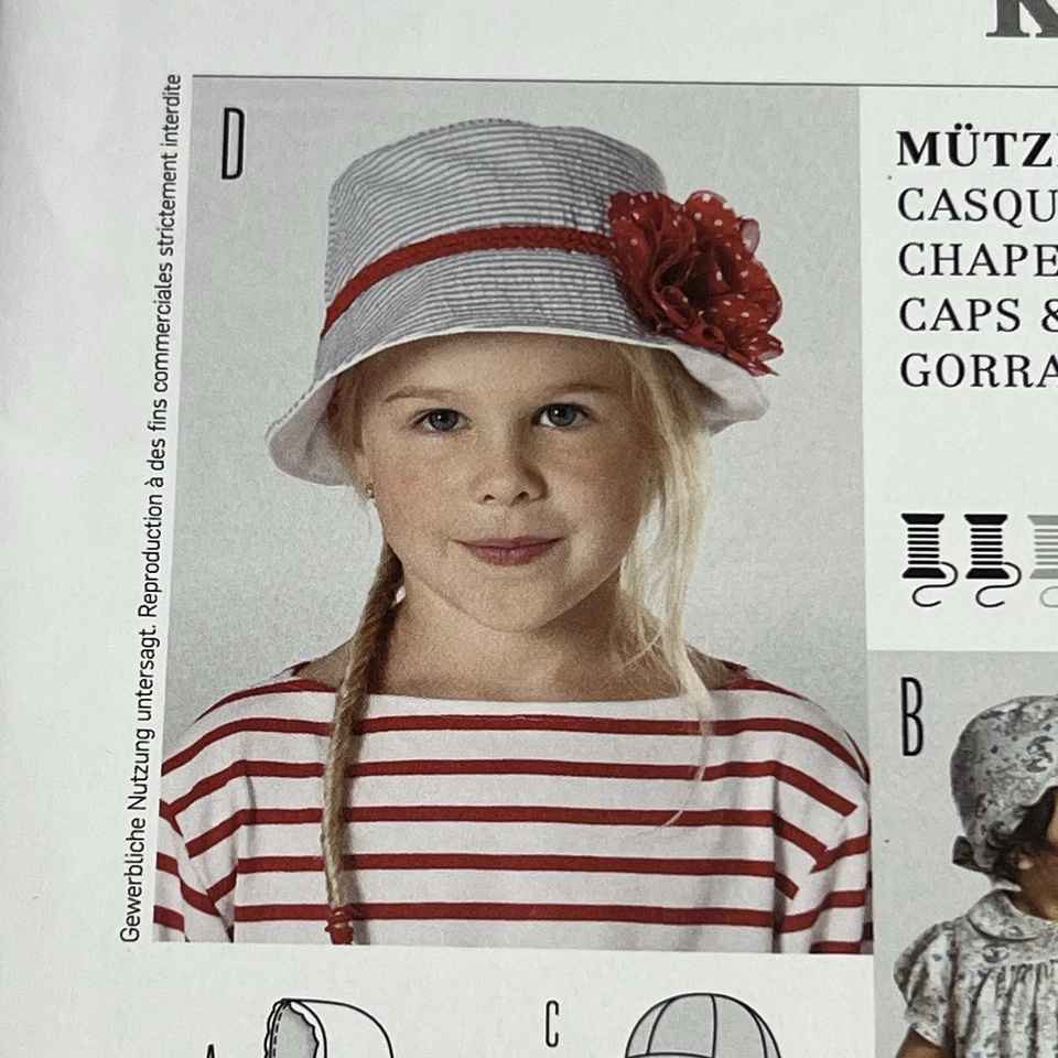 Burda Sewing Pattern 9496 Burda Kids Hats Uncut Pattern Nice Cond Top Seller - Image 2 of 4