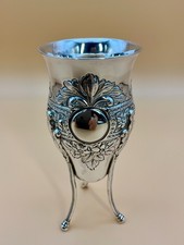 Antique London 1923 English Sterling Silver Embossed Floral Footed Goblet