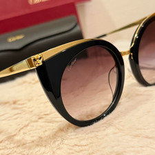 Cartier Cat Eye Sunglasses Panthère de Cartier Black Gold CT0122SA 001 w/Case