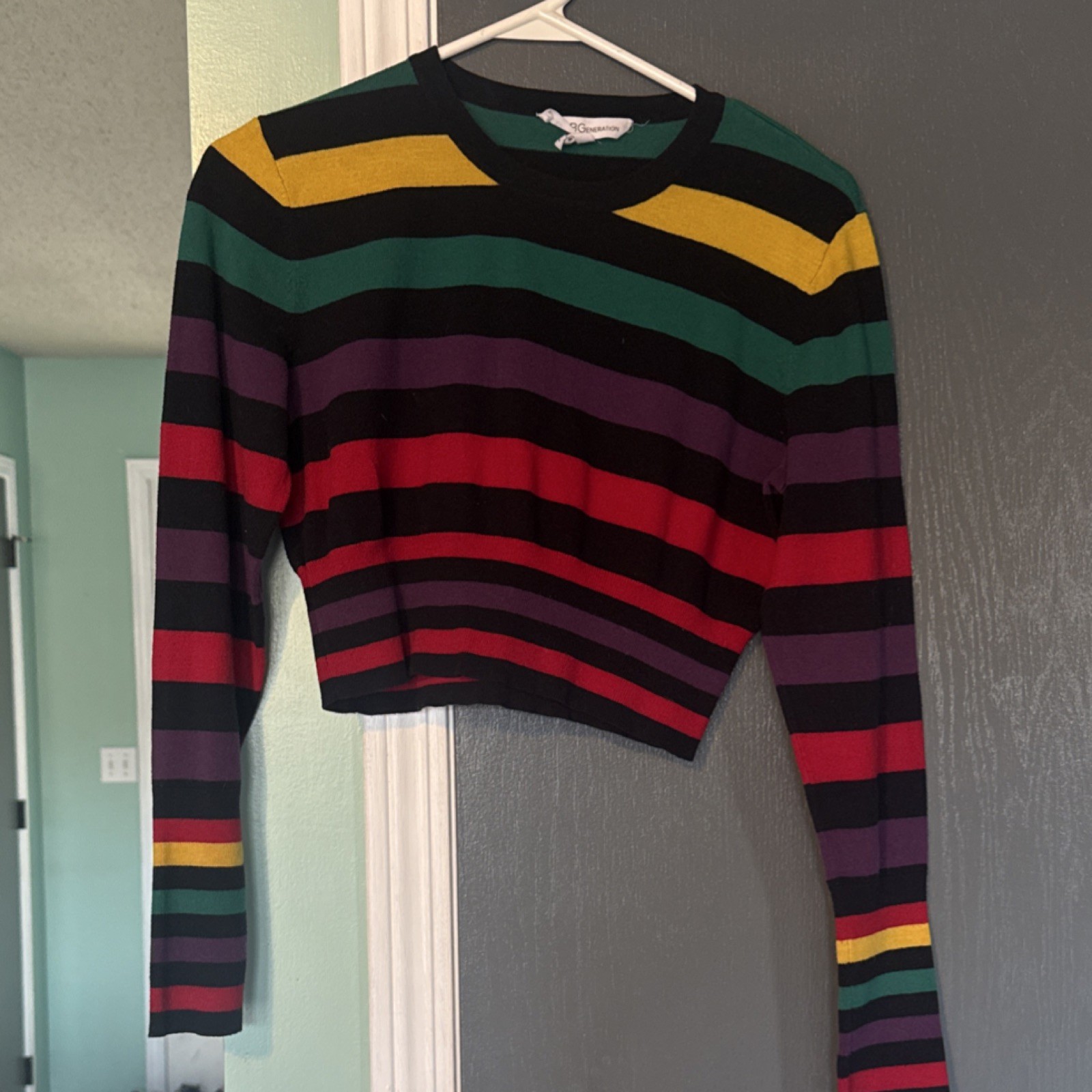 BCBGeneration Striped Multicolor Cropped Pullover… - image 1