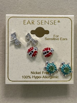 Ear Sense Set 3 Pairs Bows, Ladybugs And Turtles Studs - Whimsical