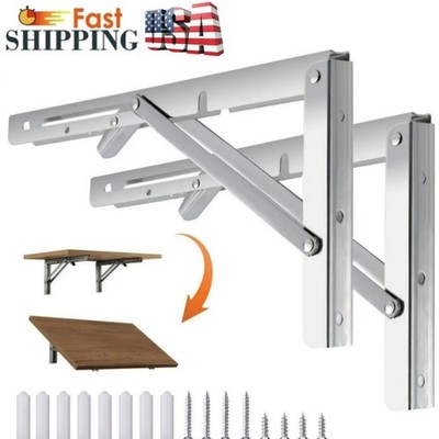2/4PCS 8-20Inch Folding Shelf Brackets Heavy Duty Wall Mounted Shelf Bracket