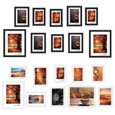 10 Pc Modern Photo Frame Set Wall Mountable & Freestanding White/Black Gallery