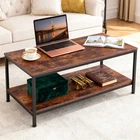 Rustic Brown Coffee Table for Living Room 2-Tier Coffee Tables With Storage