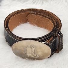 Western Belt Embossed Black Genuine Cowhide With Boot Buckle 28"-30"