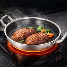 Aluminium & Stainless Steel Large Frying Pan 12.5" – with Oven-Safe Glass Lid