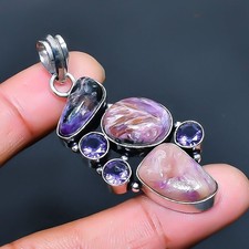 Colgante Joyería Charoite Rusa, Amatista 925 Chapado en Plata 2.08" v789