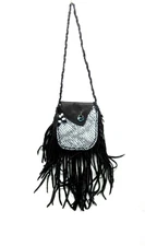 Native American Black Silver Leather Pouch, Paua Shell Cherokee Made, COA  #P45C