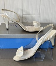 VTG 1950s John Jerro Women s Shoe Clear/Pearlized White Sling Backs 8S MCM Pumps