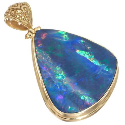 925 Silber riesiger blau grüner australischer Opal Vermeil vergoldeter Anhänger, 1 7/8''