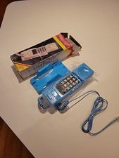 Vintage 1980s Blue Push-Button Corded Telephone Wall Mount In Original Box