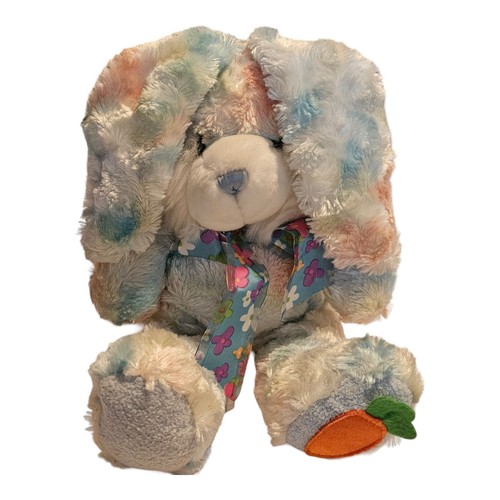 Walmart Easter Bunny Rabbit 13" Stuffed Animal Tie Dye Carrot BLUE Floppy Ears - Picture 2 of 7