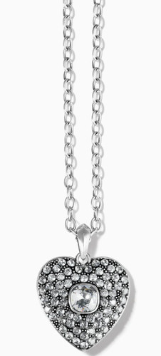 BRIGHTON Adela Heart Mini Necklace Style JM7476 Clear Silver MSRP: $98 NWT